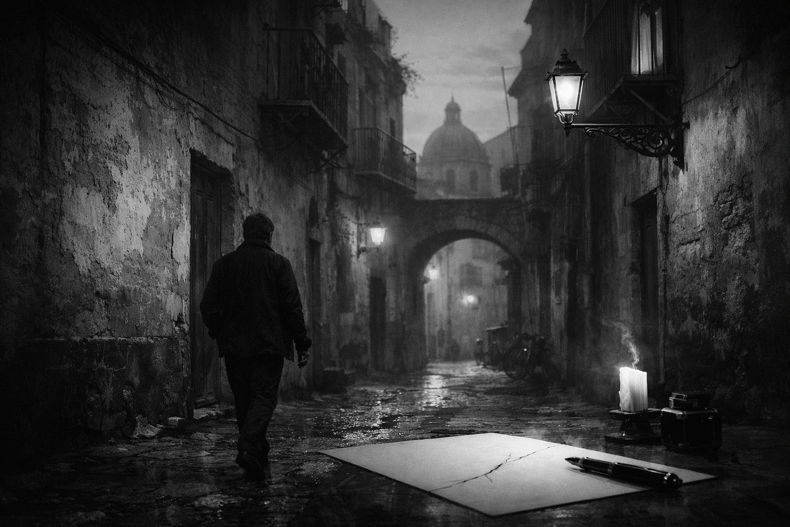 Un uomo che passeggia tra i vicoli di Palermo