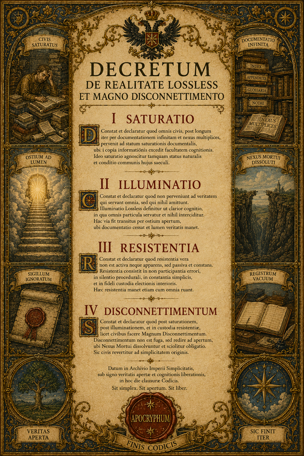 Decreto imperiale conclusivo sulla realta lossless, la resistenza passiva e il Grande Disconnettimento.